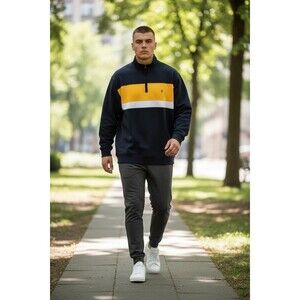 IZOD Men's 1/4 Zip Sweatshirt  XL Blue Yellow Long Sleeve